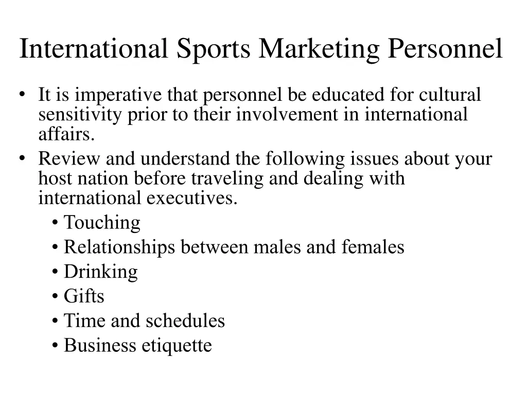 international sports marketing personnel