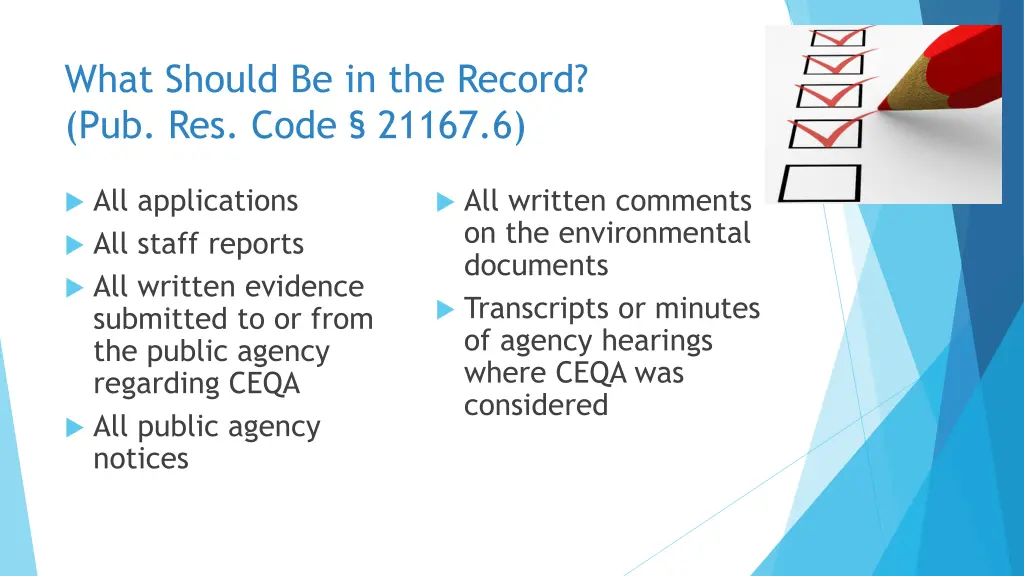 what should be in the record pub res code 21167 6