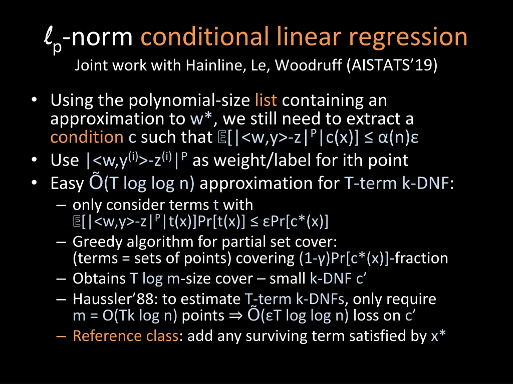 l p norm conditional linear regression joint work