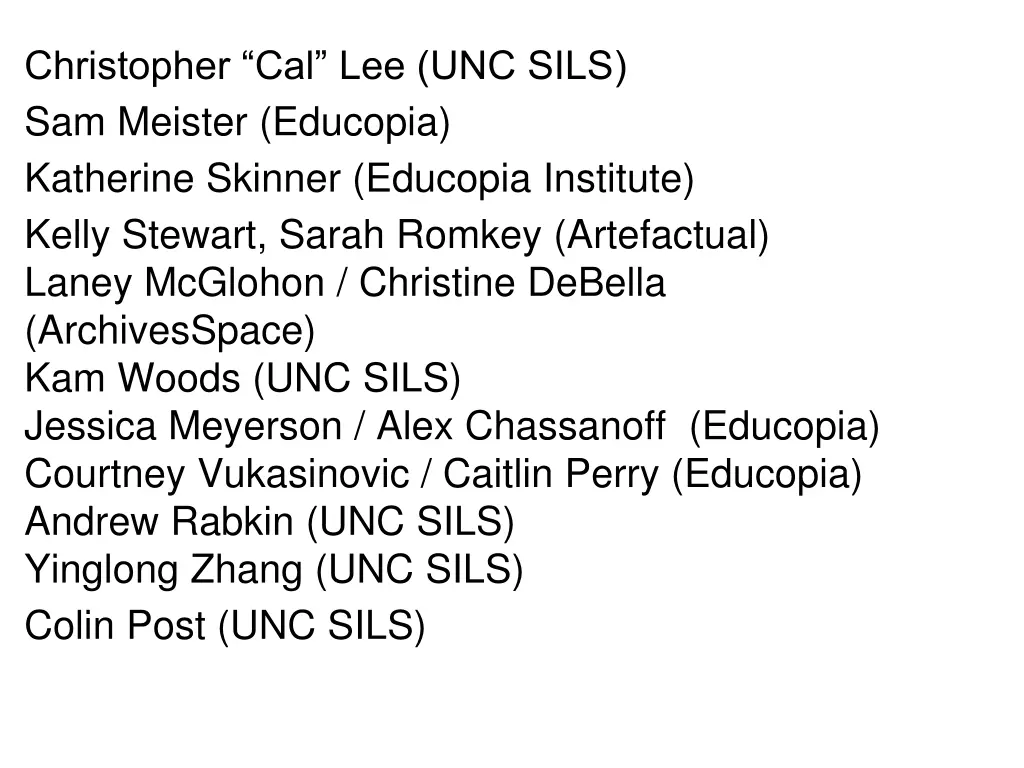 christopher cal lee unc sils sam meister educopia