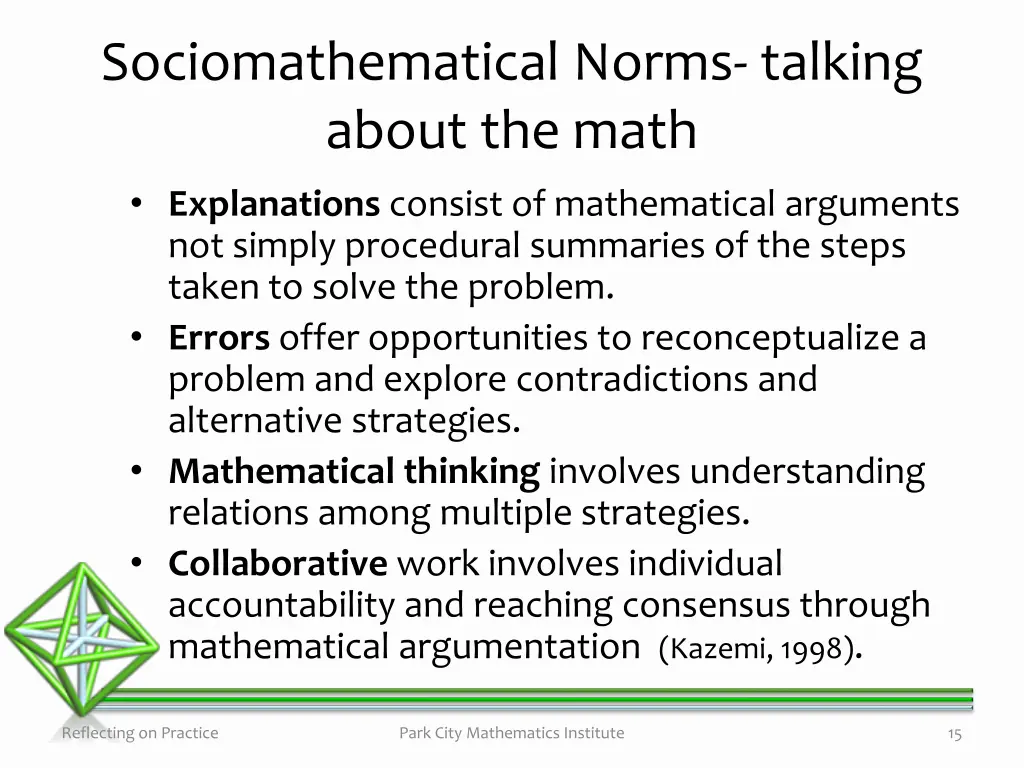 sociomathematical norms talking about the math