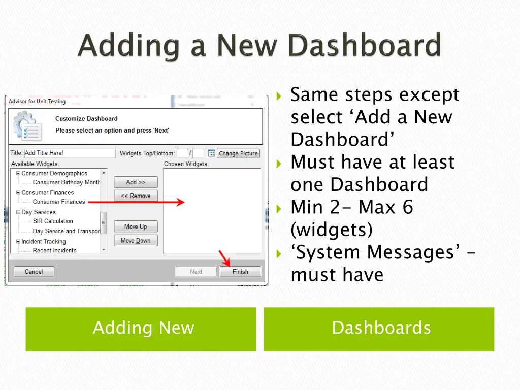 same steps except select add a new dashboard must