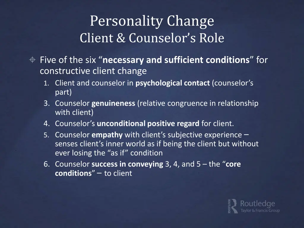 personality change client counselor s role