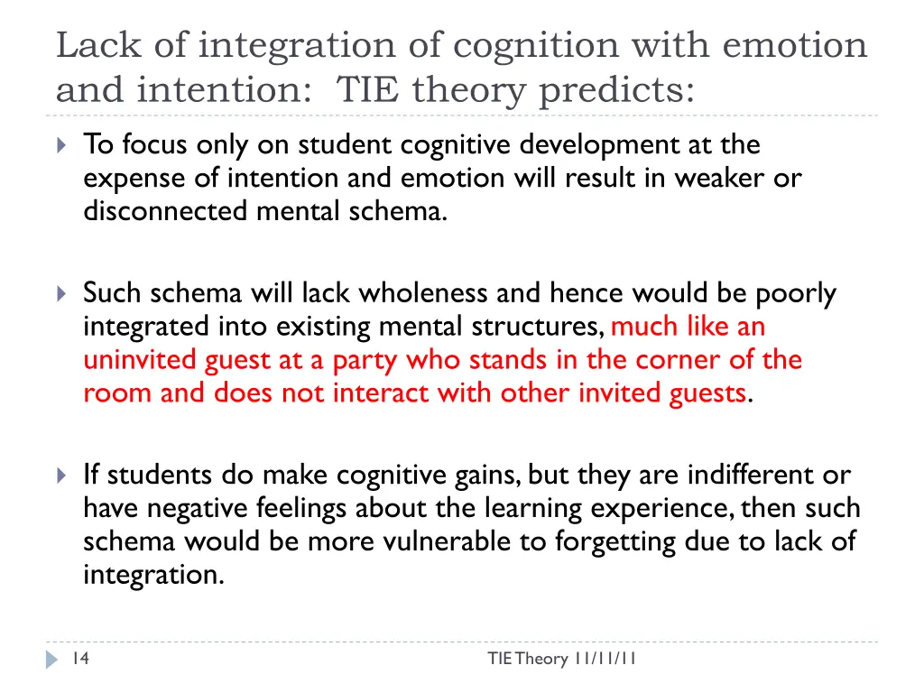 lack of integration of cognition with emotion 1