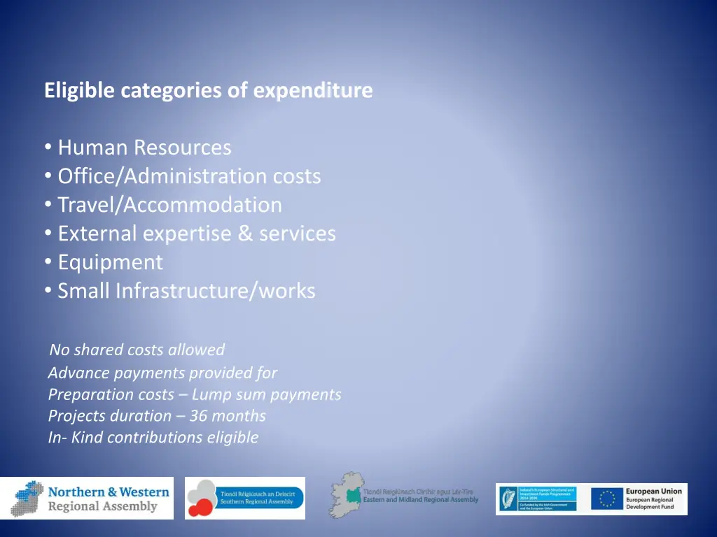 eligible categories of expenditure