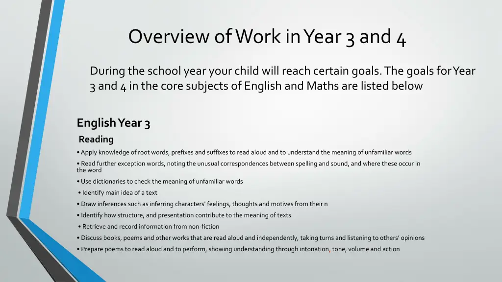 overview of work in year 3 and 4