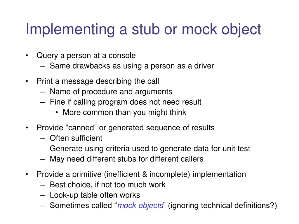 implementing a stub or mock object