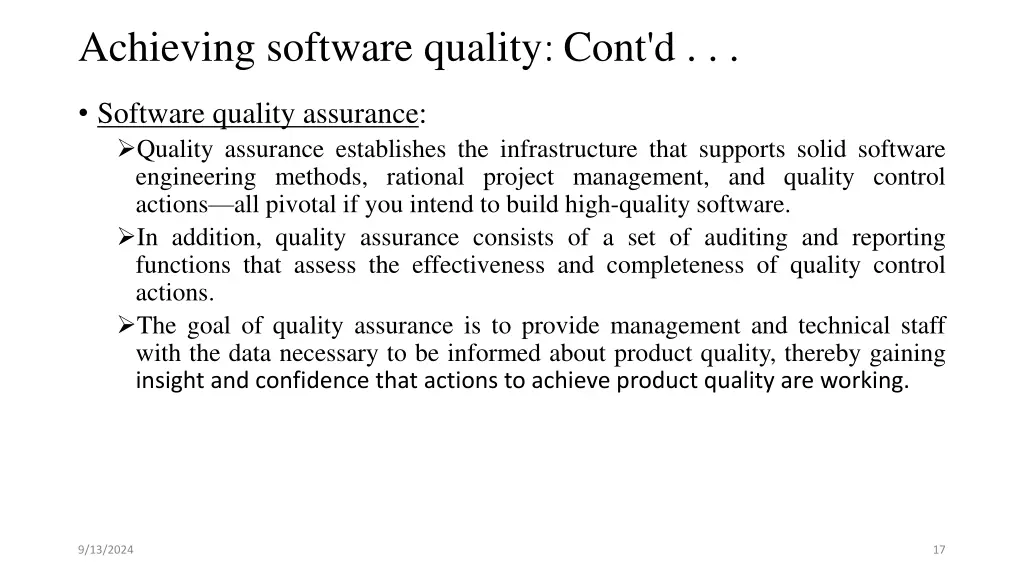 achieving software quality cont d