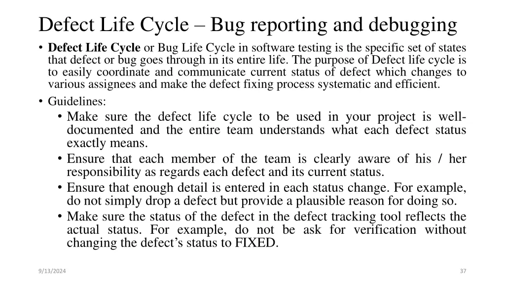 defect life cycle bug reporting and debugging