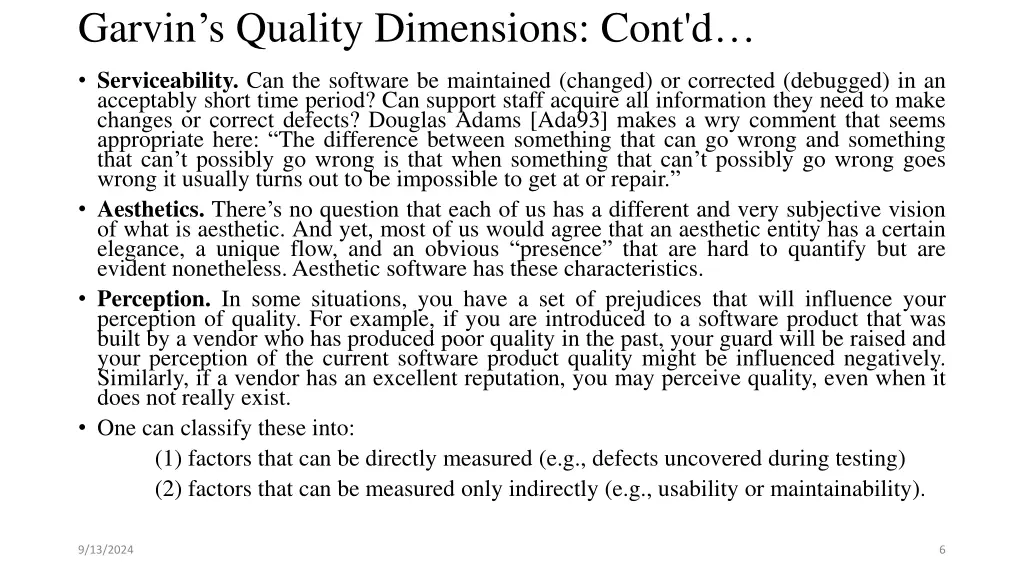 garvin s quality dimensions cont d