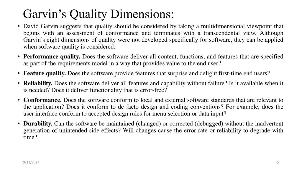 garvin s quality dimensions david garvin suggests