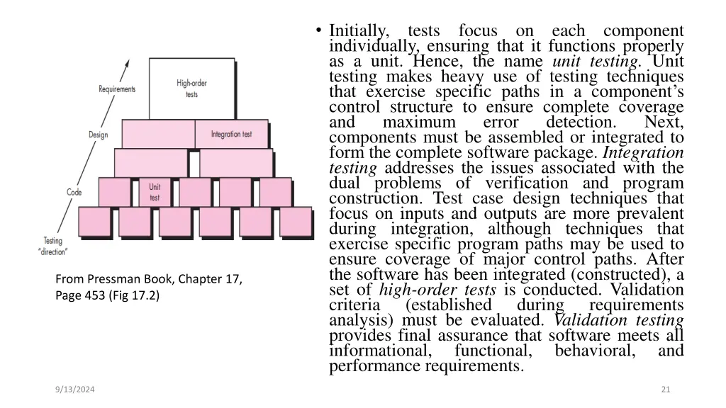 initially tests focus on each component