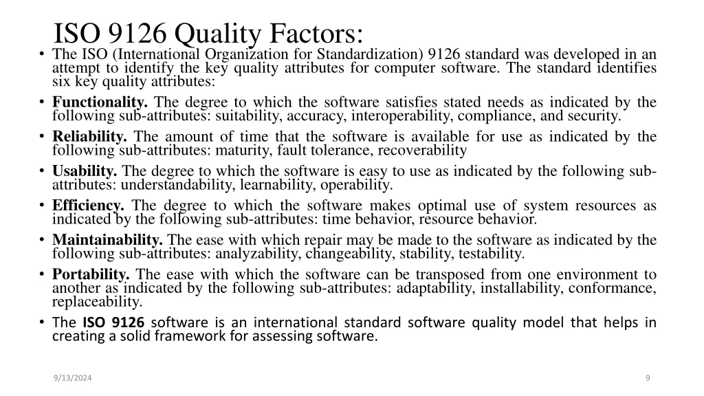 iso 9126 quality factors the iso international