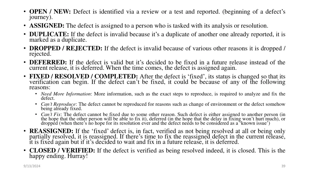 open new defect is identified via a review