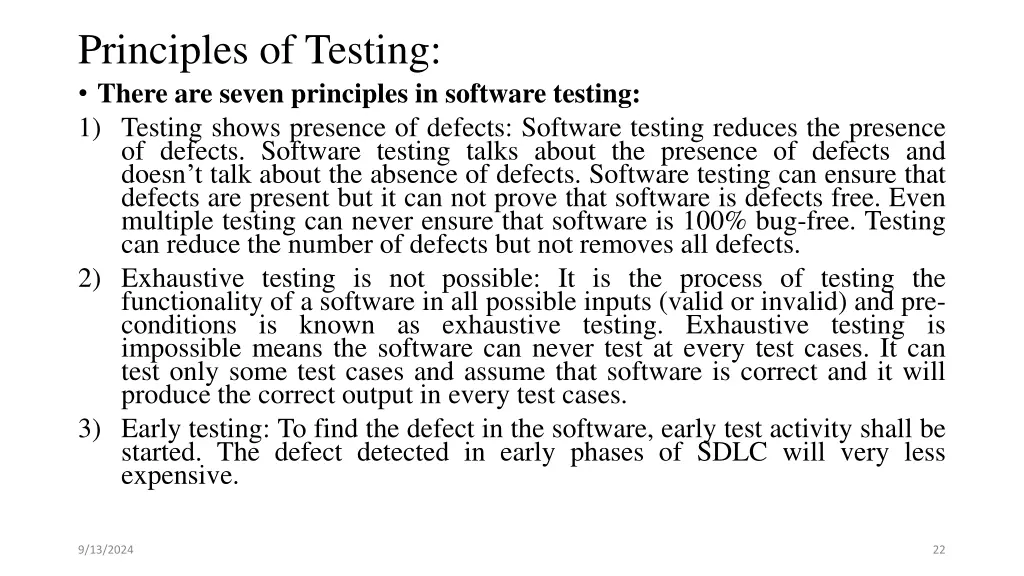 principles of testing there are seven principles