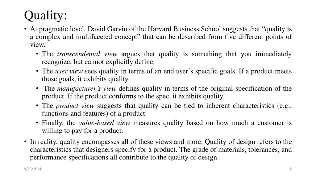 quality at pragmatic level david garvin