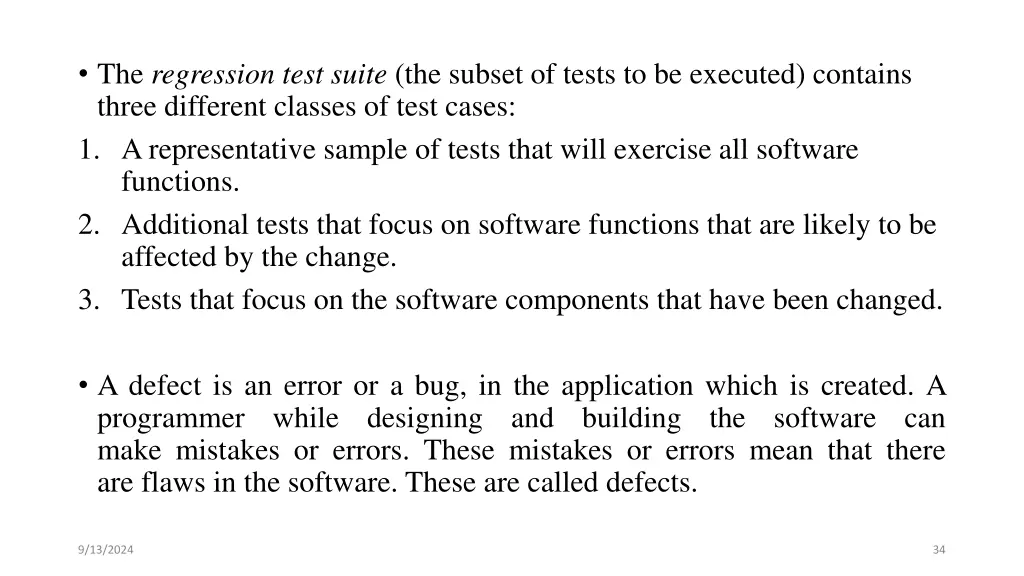 the regression test suite the subset of tests