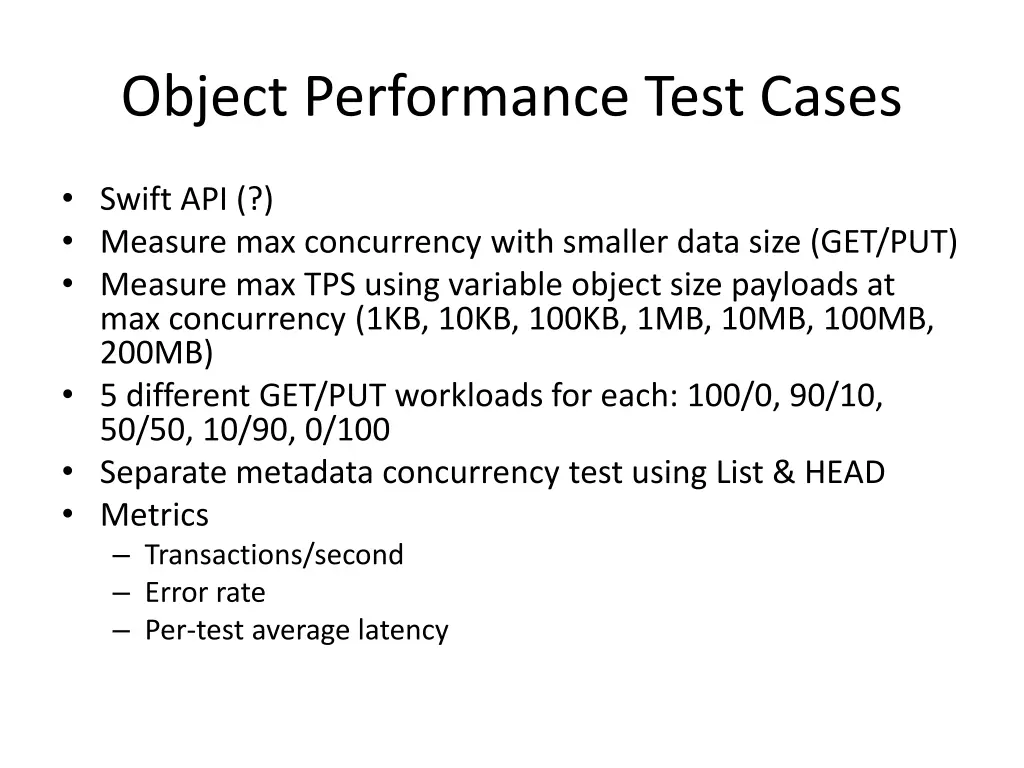 object performance test cases