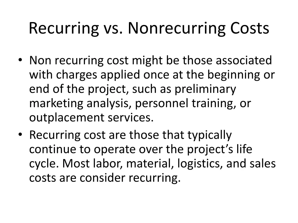 recurring vs nonrecurring costs