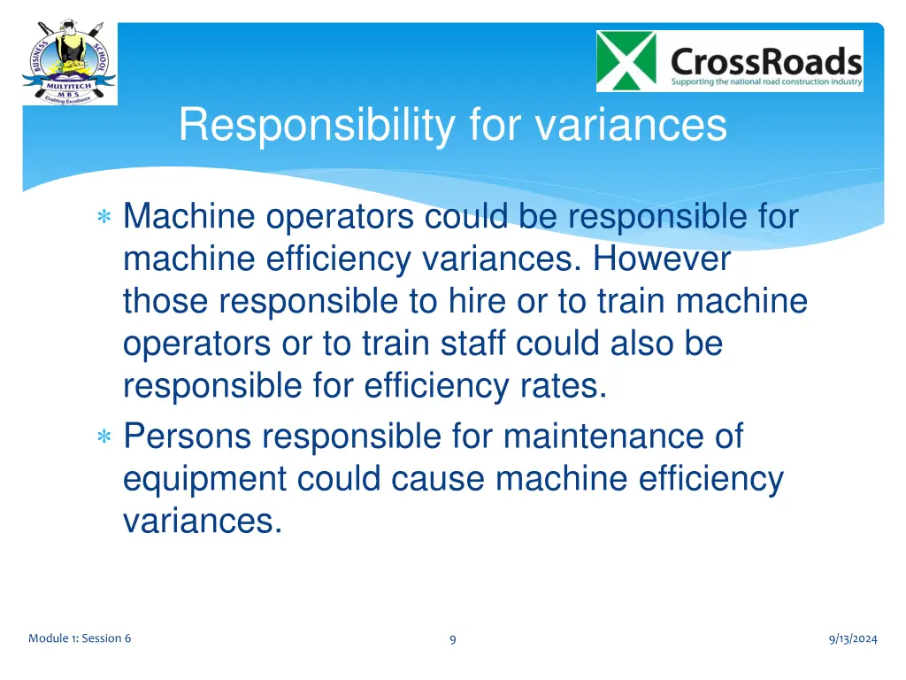 responsibility for variances 1