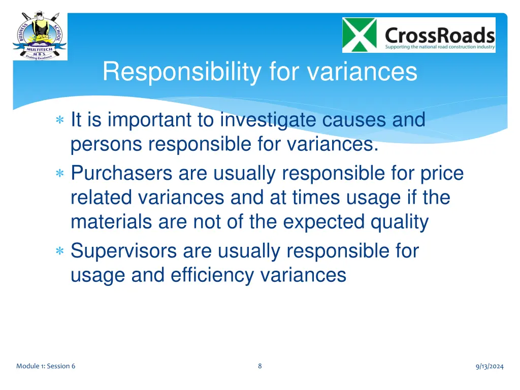 responsibility for variances