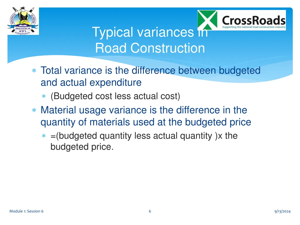 typical variances in road construction