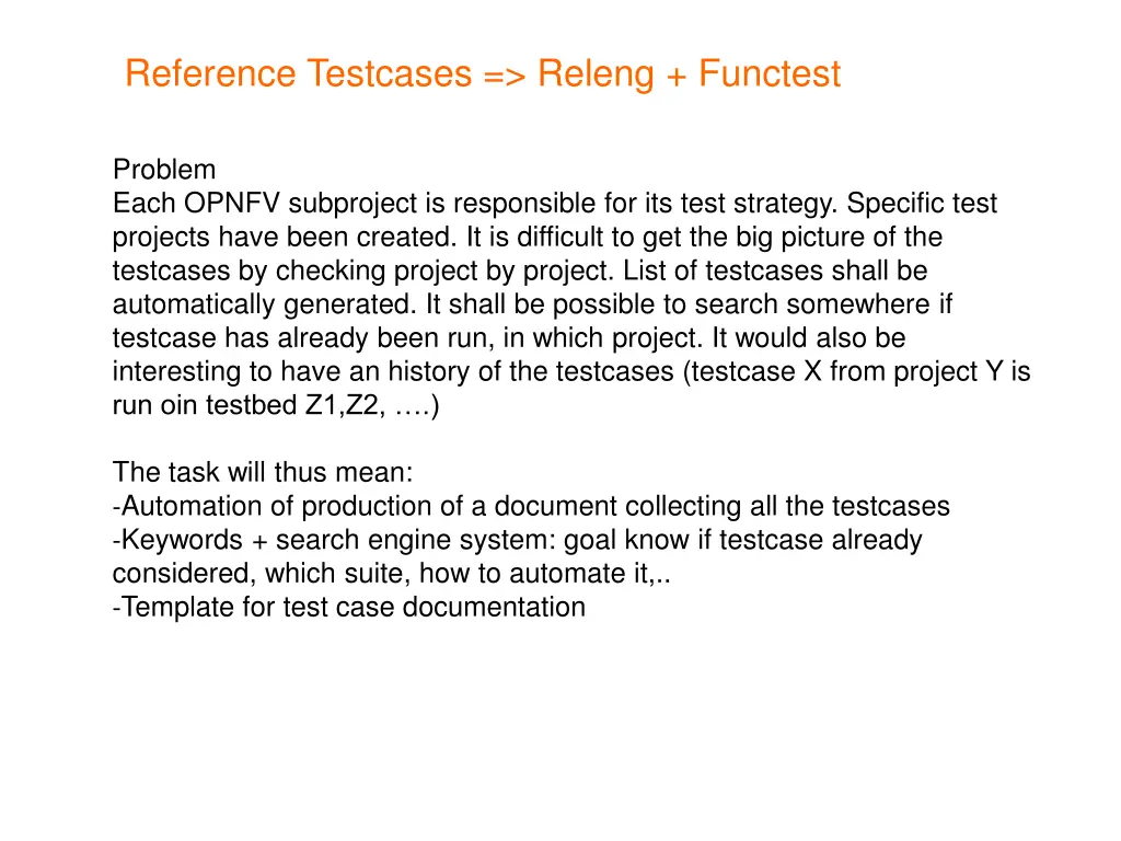 reference testcases releng functest