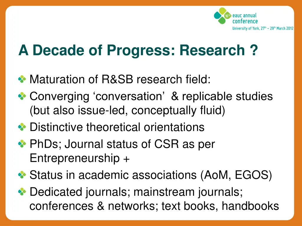 a decade of progress research