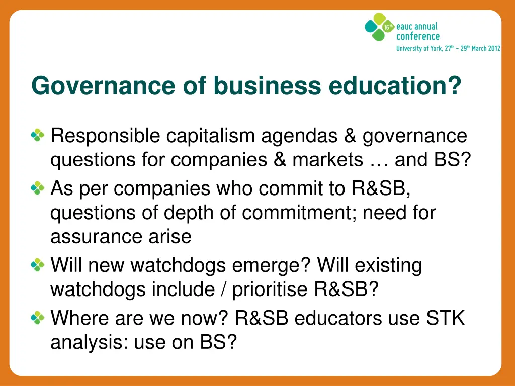 governance of business education