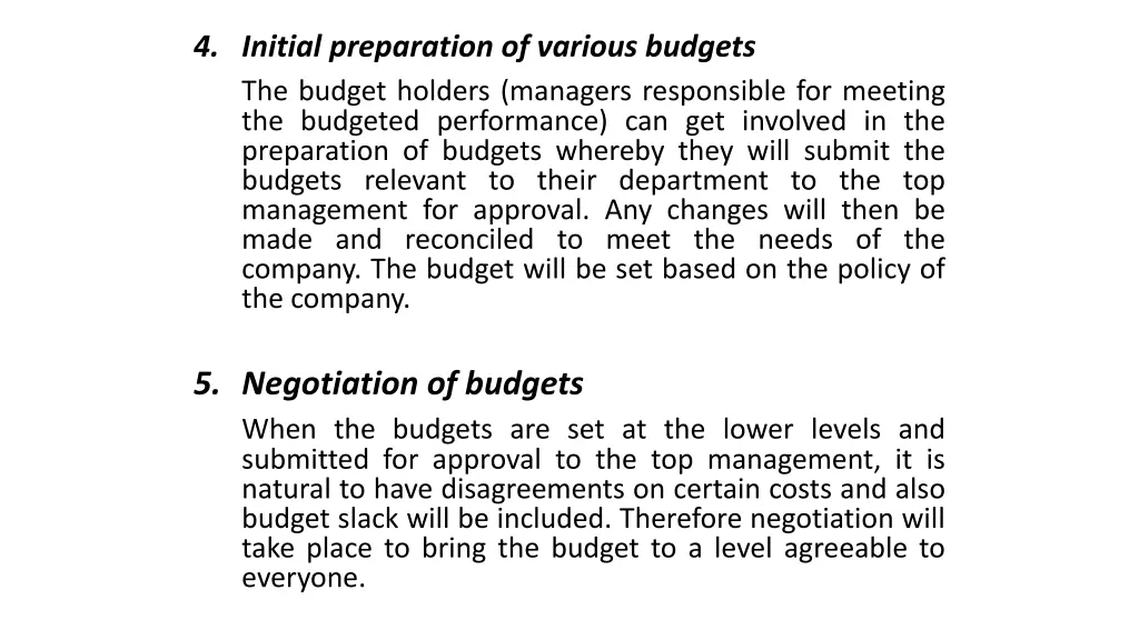 4 initial preparation of various budgets