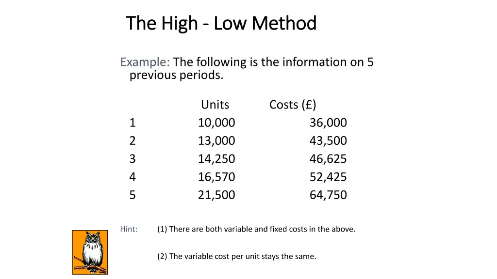 the high the high low method low method