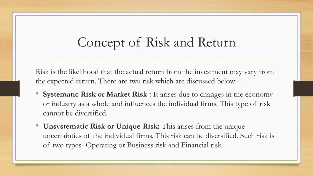 concept of risk and return