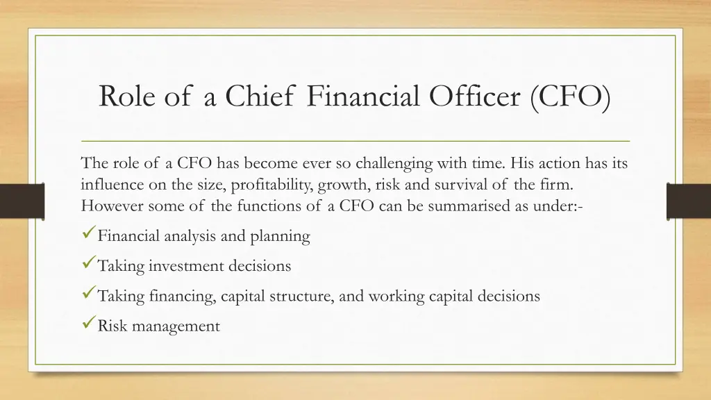 role of a chief financial officer cfo