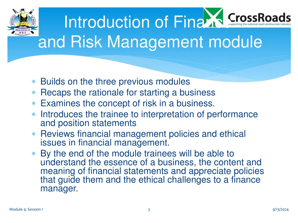 introduction of finance and risk management module