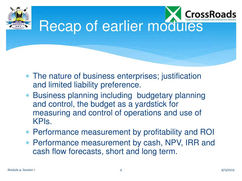 recap of earlier modules