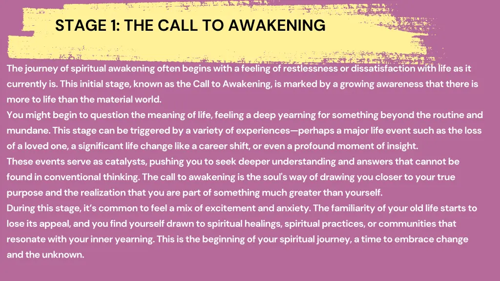 stage 1 the call to awakening