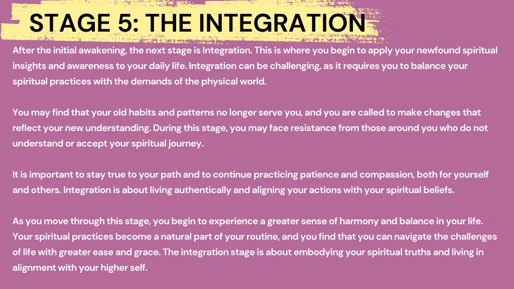 stage 5 the integration after the initial