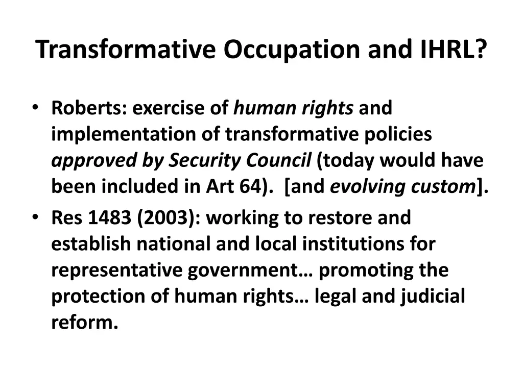 transformative occupation and ihrl 1