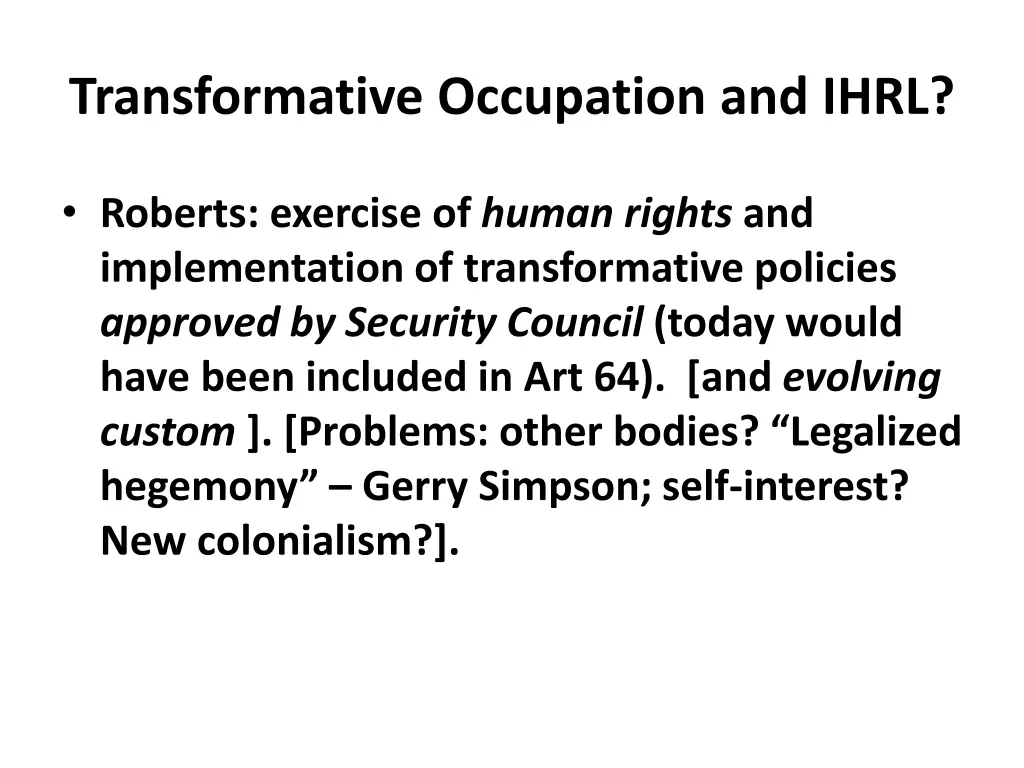 transformative occupation and ihrl 3