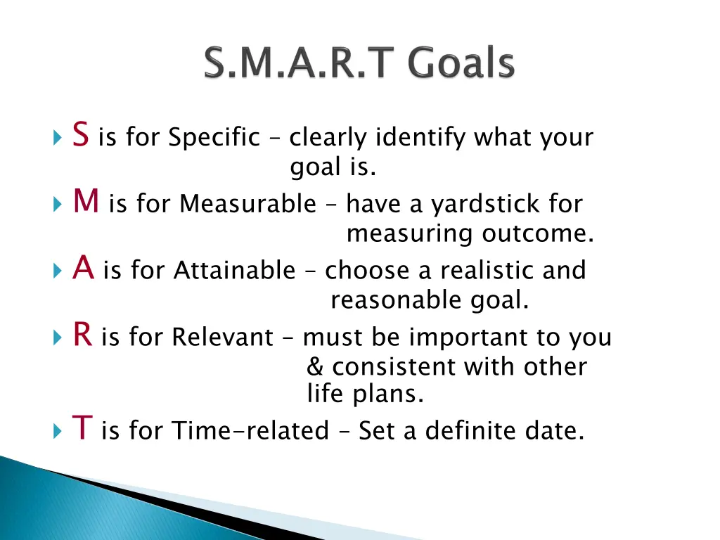 s is for specific clearly identify what your