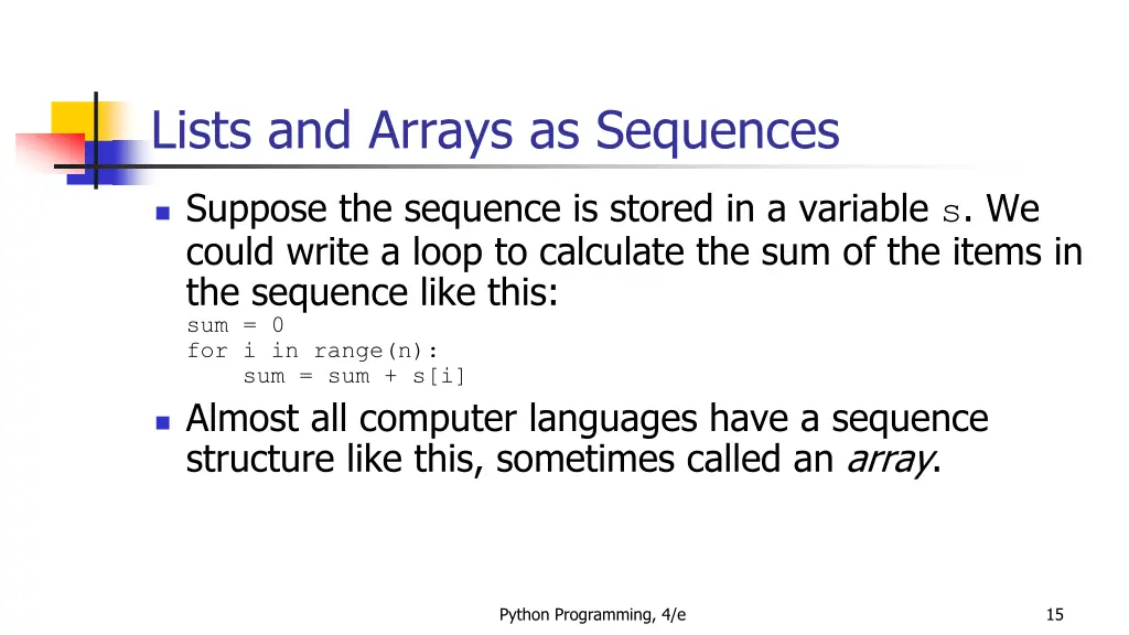 lists and arrays as sequences 1