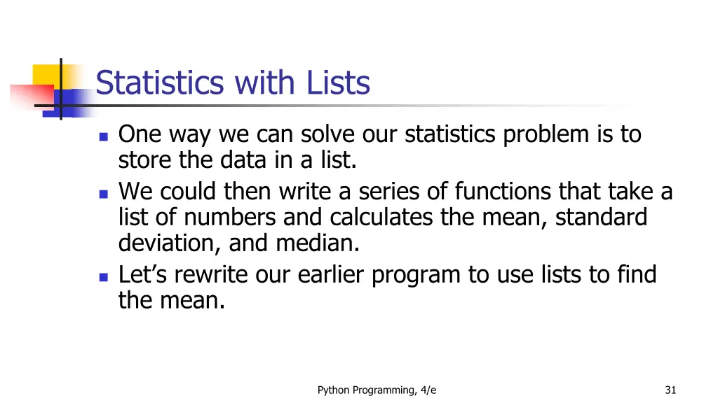 statistics with lists