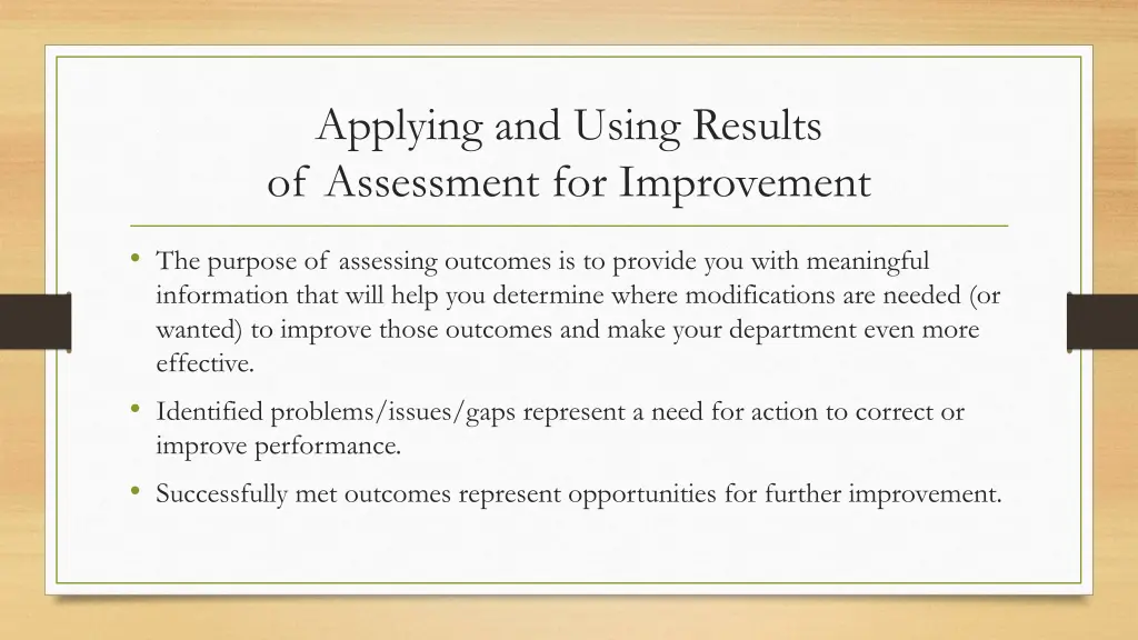 applying and using results of assessment