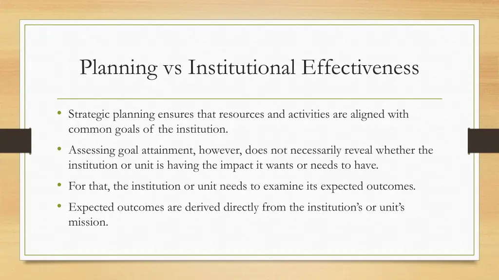 planning vs institutional effectiveness