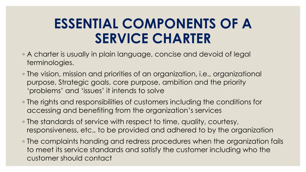 essential components of a service charter