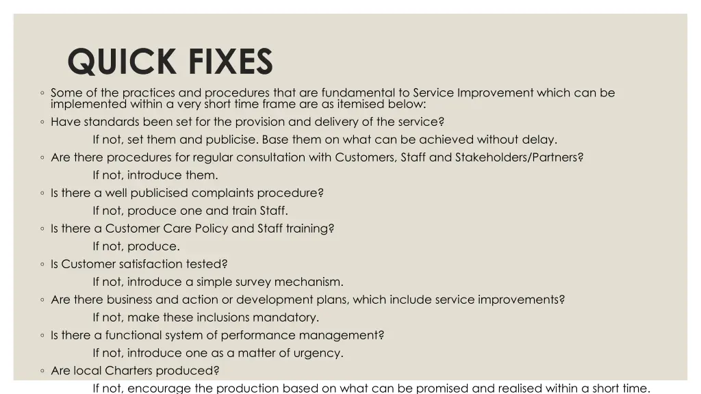 quick fixes some of the practices and procedures