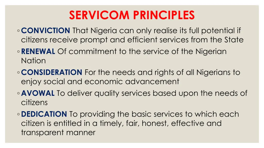 servicom principles conviction that nigeria