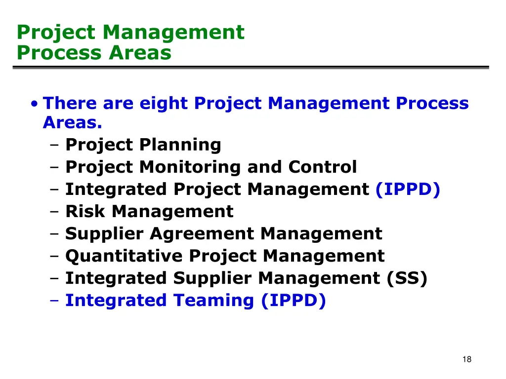 project management process areas