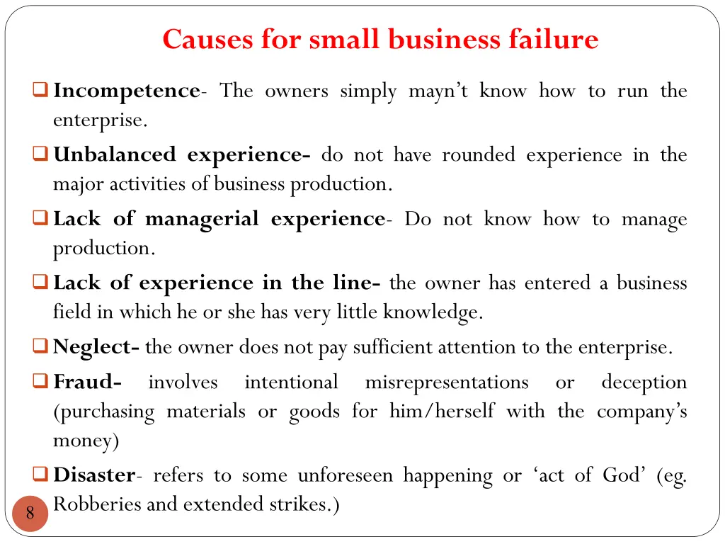 causes for small business failure