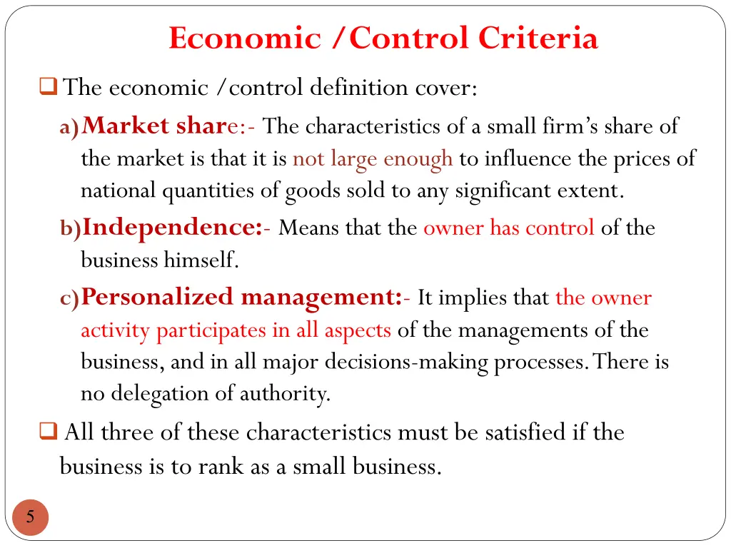 economic control criteria the economic control